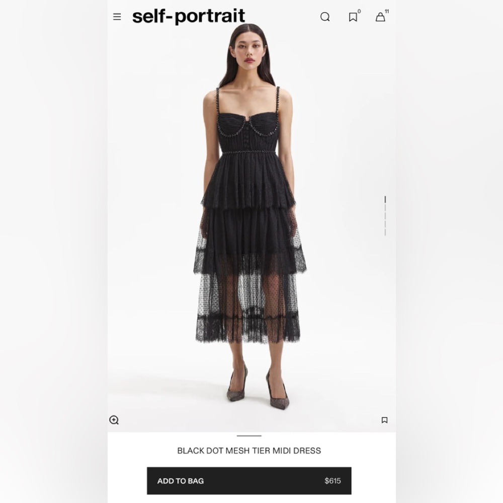 Self Portrait BLACK DOT MESH TIER MIDI DRESS